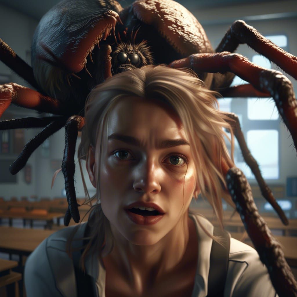 College Girl getting attacked by a Giant Spider