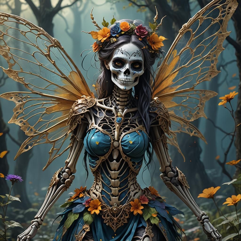 Fantastical Female Skeleton Fairy in Detailed Matte Painting