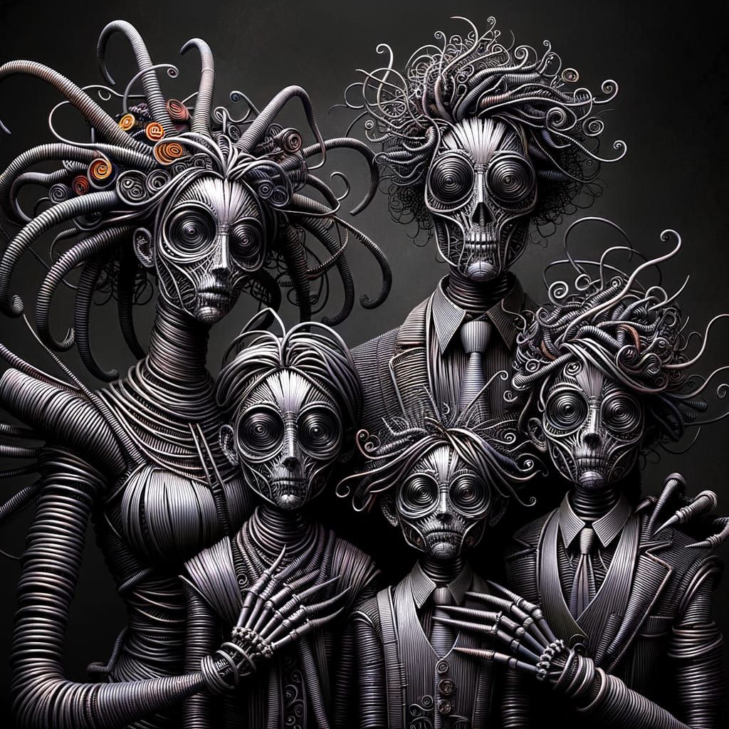Eerie Wire Family Portrait in Gothic Art Style