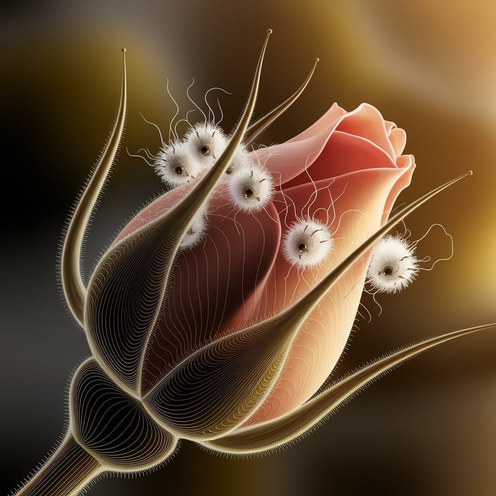 Aphids on Rosebud in Fractal Vector Art Style