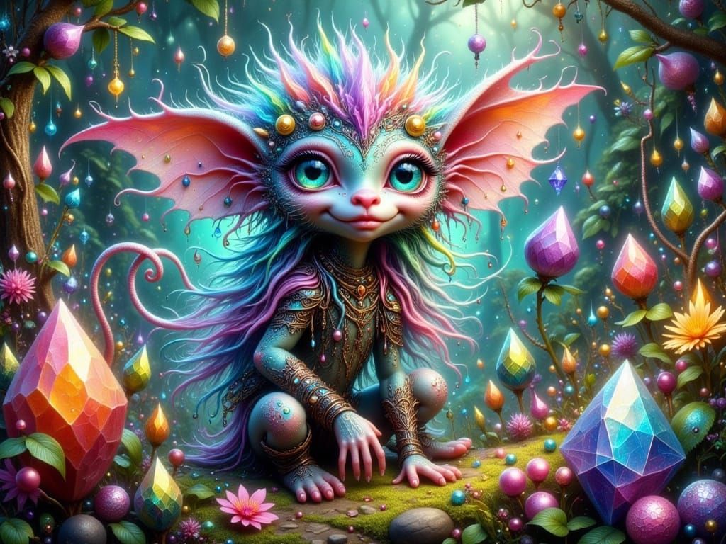 Whimsical Fantasy Gremlin in Vibrant Pastel Hues