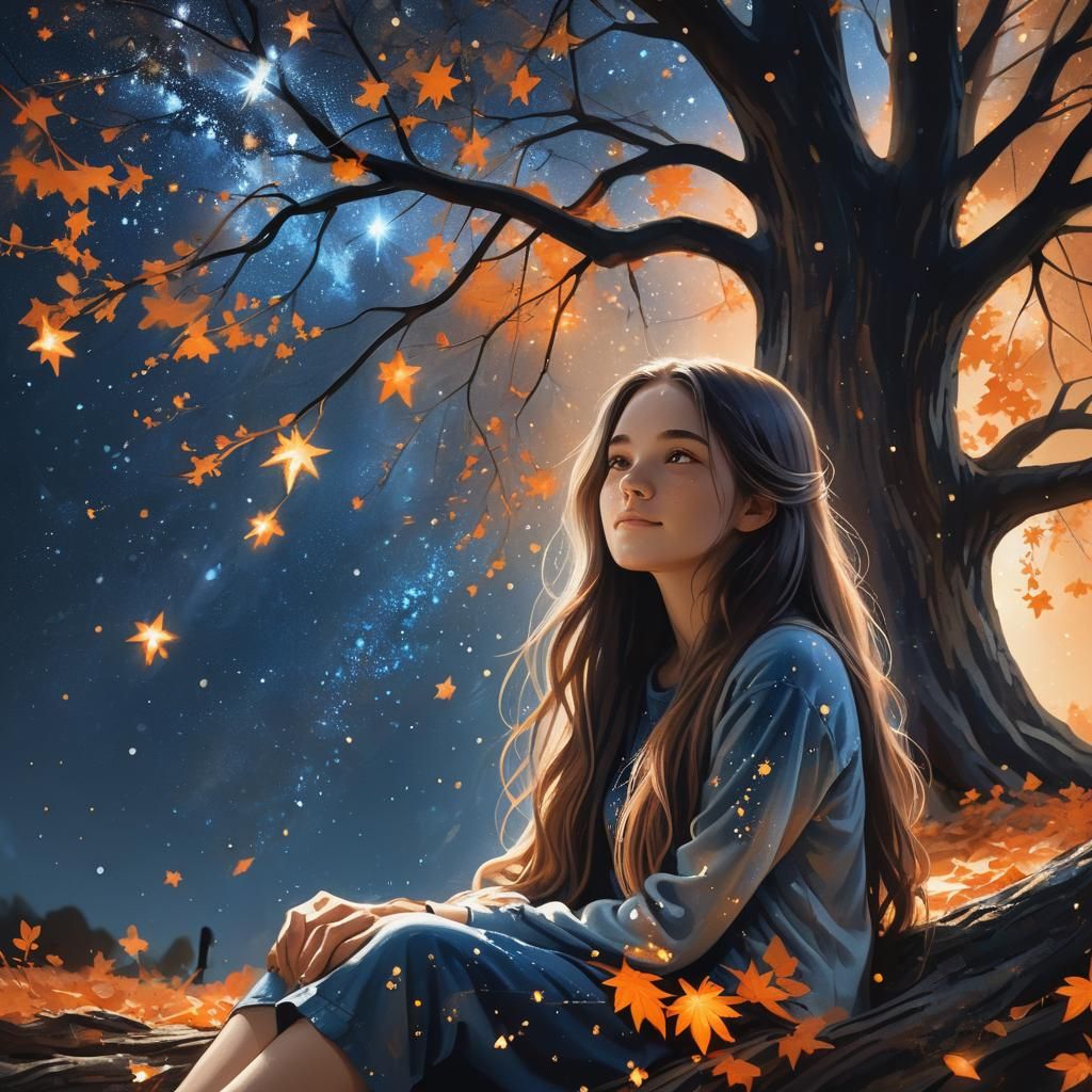 Girl Watching a Falling Star: Matte Painting