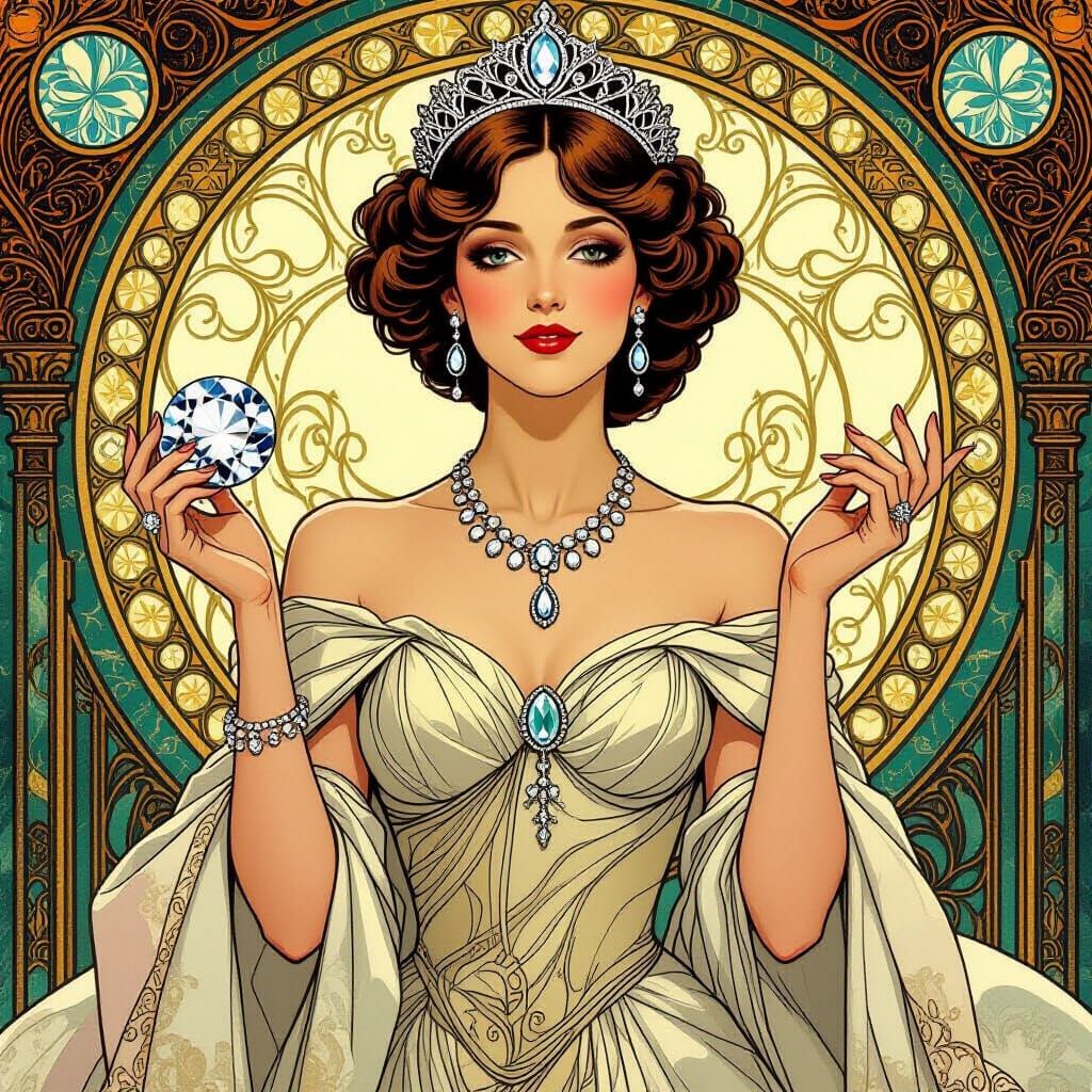 Woman with Queen's Diamond in Art Nouveau Style