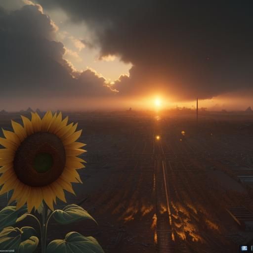 Apocalyptic Sunflower in 3D Game Cinematic Style