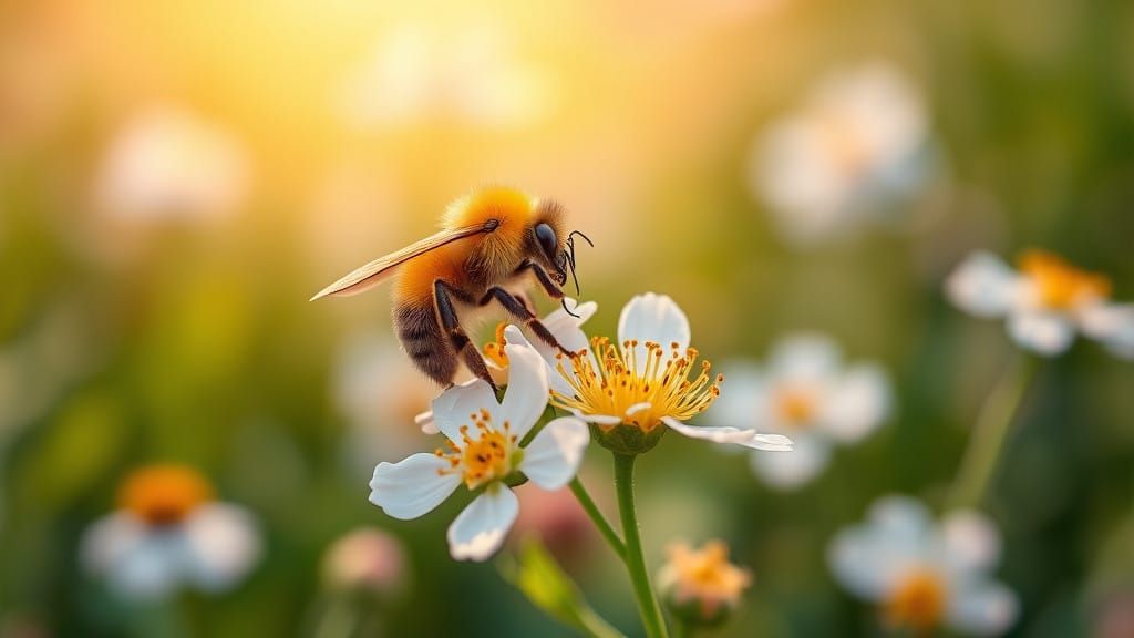 Vibrant Bumblebee Amidst a Summer Flower Meadow
