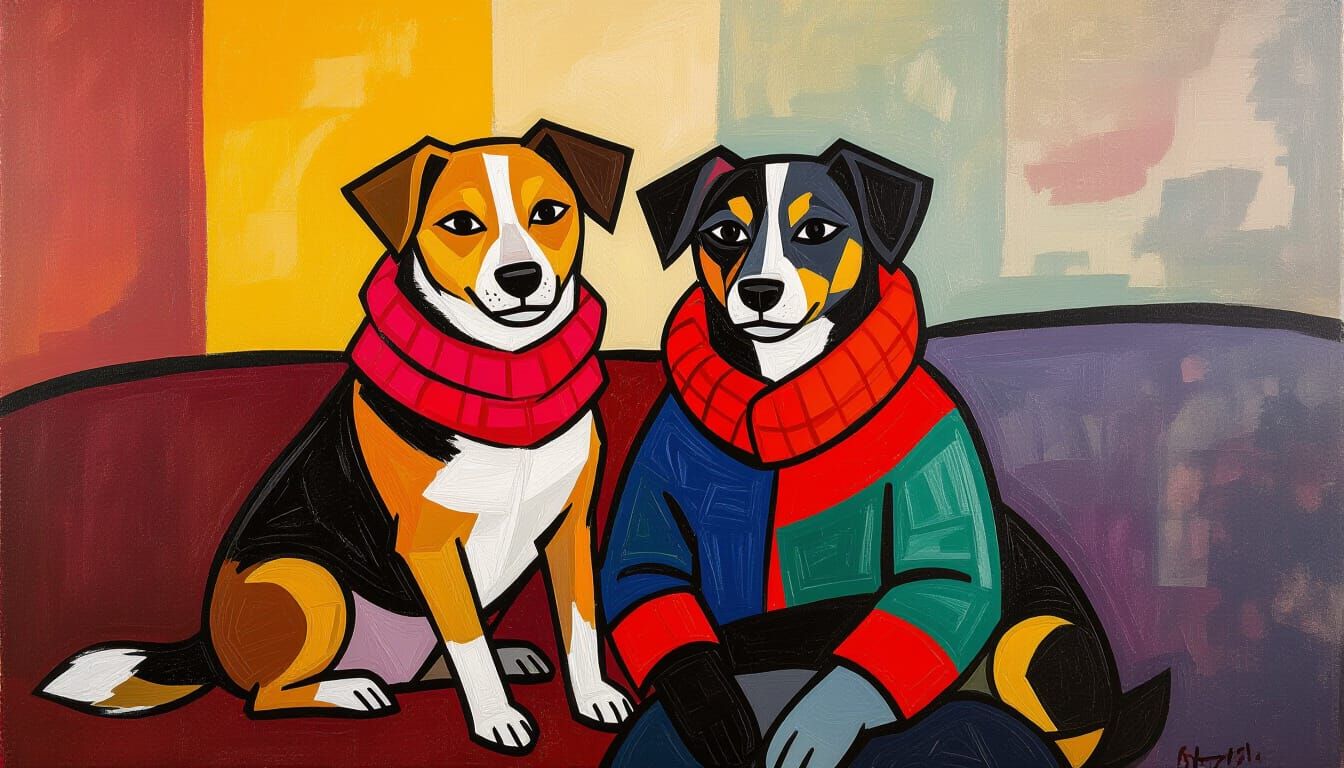 Dog and Fireman in Expressionist Oil Painting Style