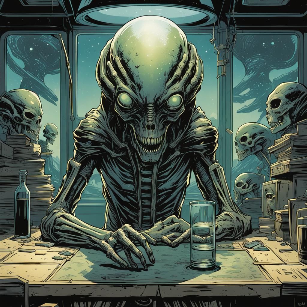 Glass Alien Woman in Swamp: Comic Book Art