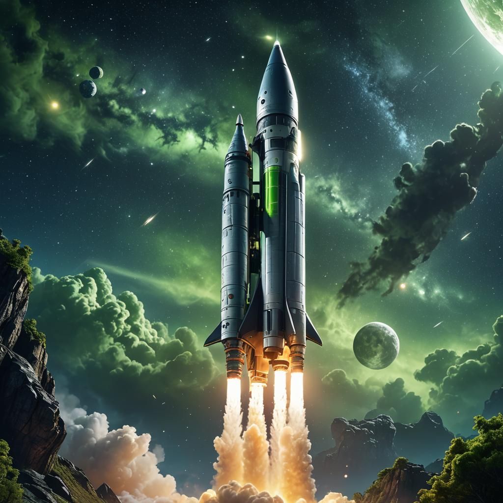 Modern Rocket Soaring to the Moon in Fantasy Art