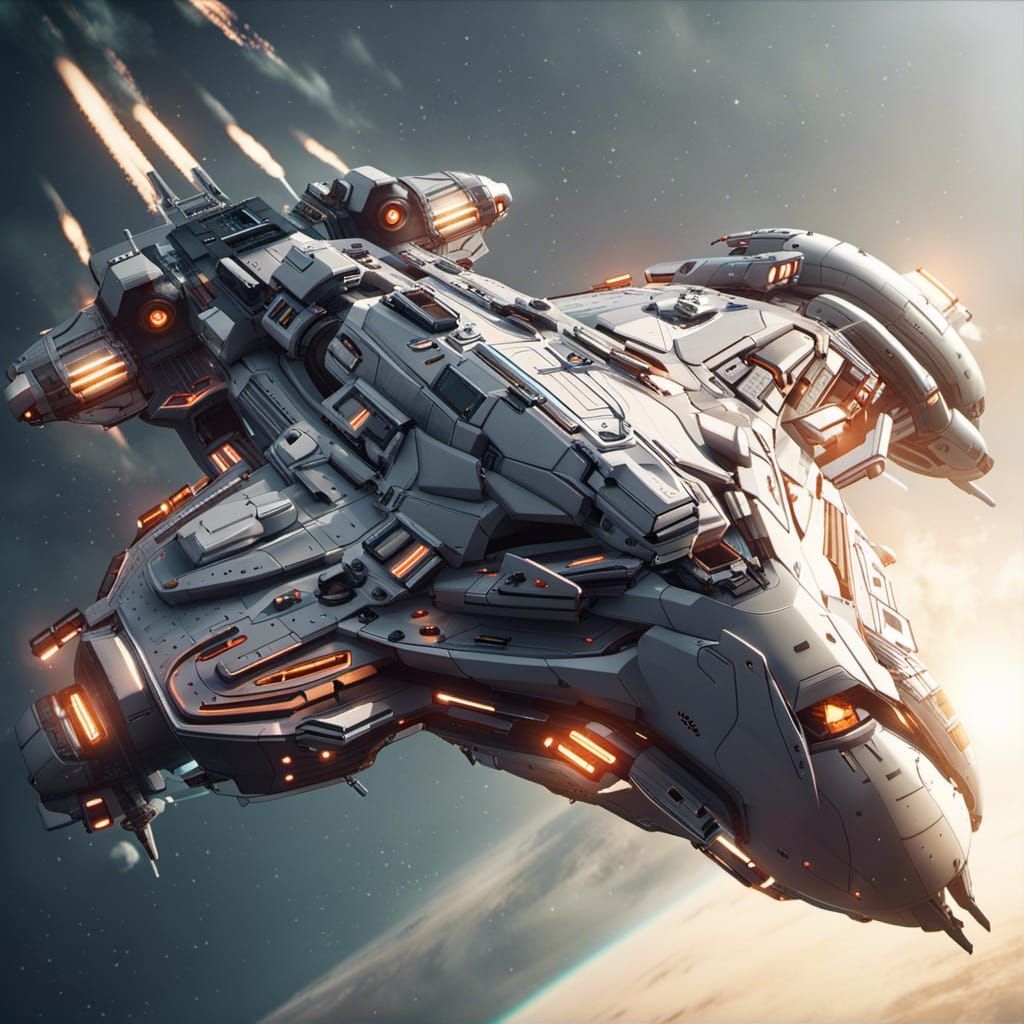 Sleek Spaceship Warship Cruiser in 3D Game Style