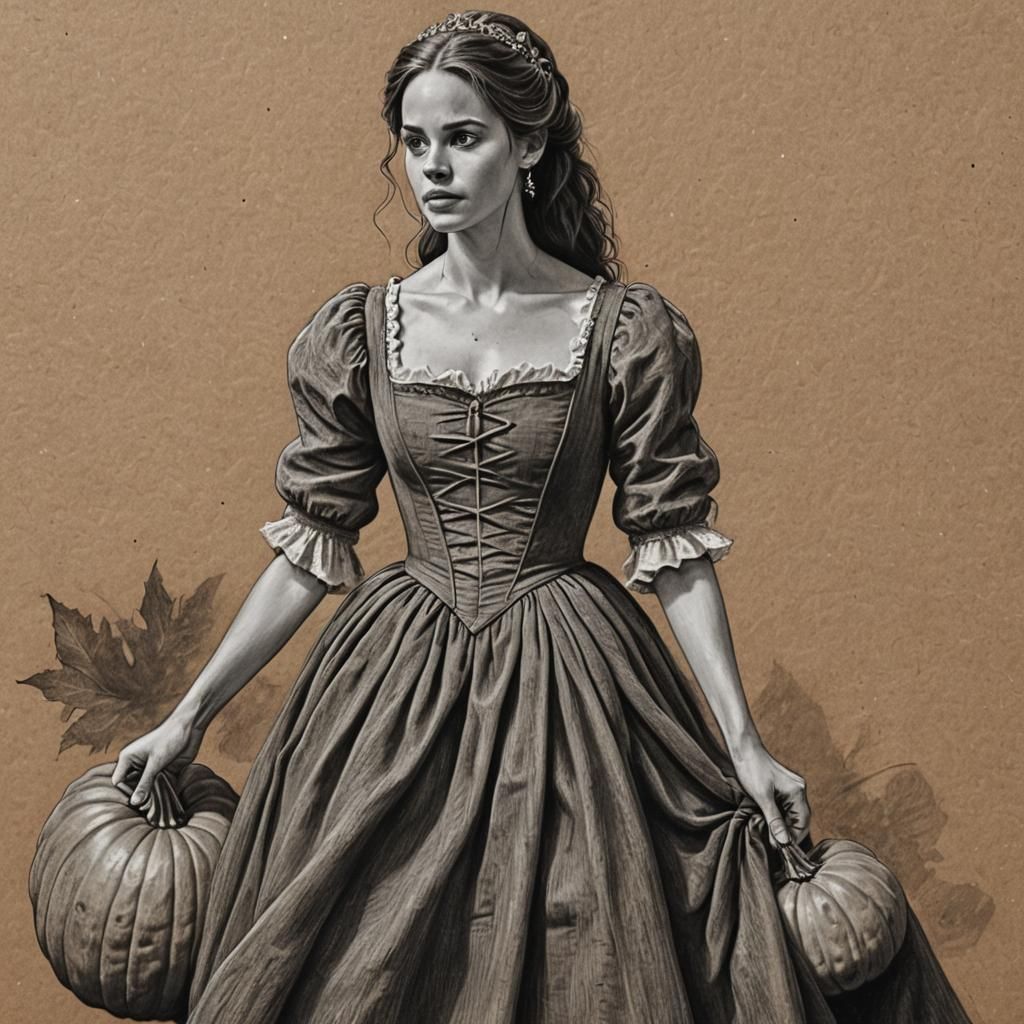 Cinderella as Charcoal Drawing in Black and White