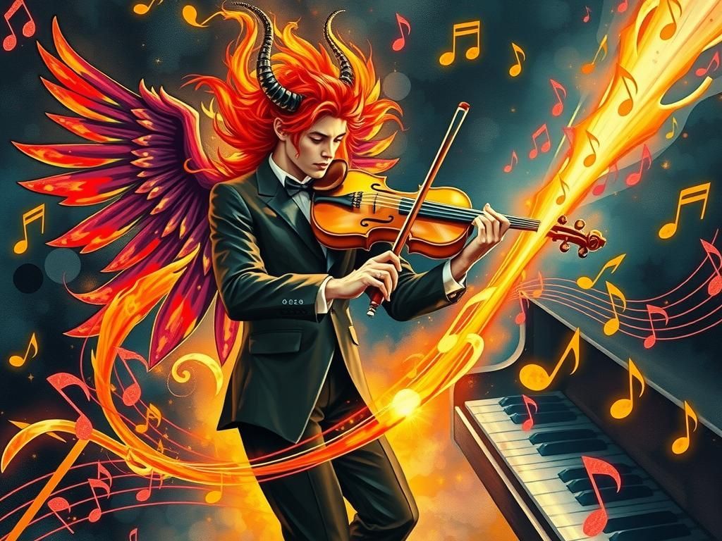 Vibrant, expressionist musical notes and swirling trebble cl...