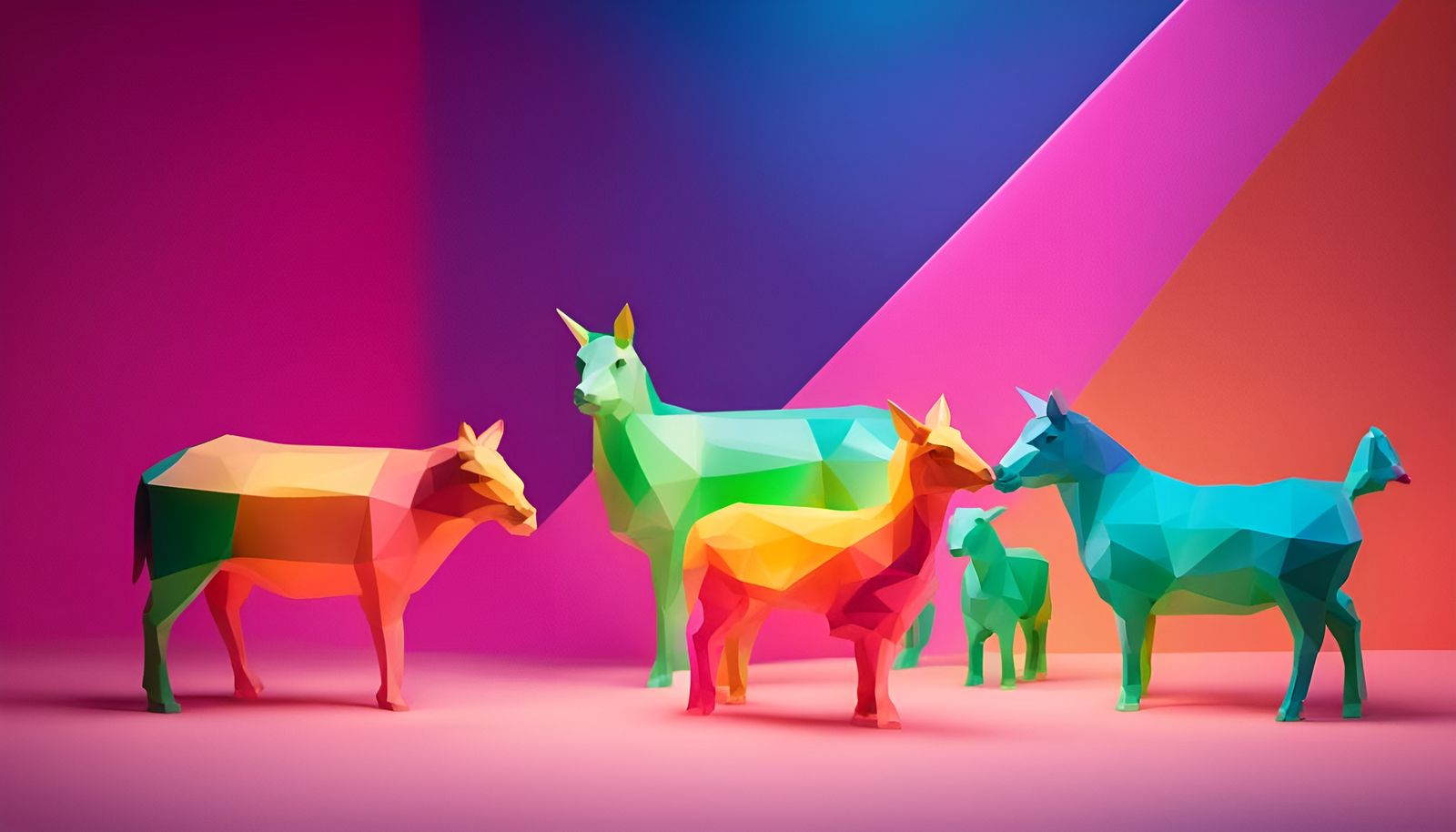 Colorful Geometric Farm Animals in Pastel Colors