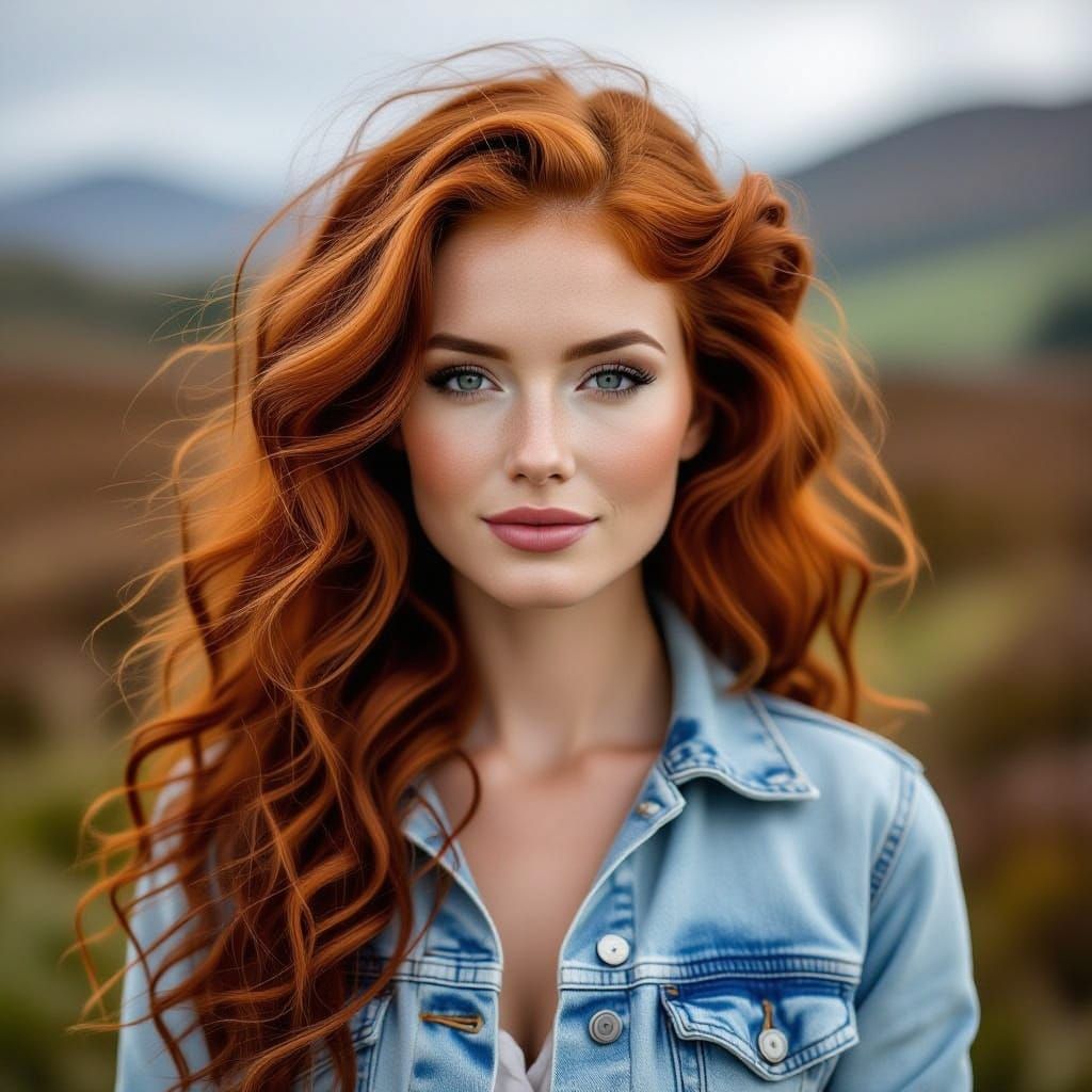Beautiful Scottish Woman with Long Red Curly Hair