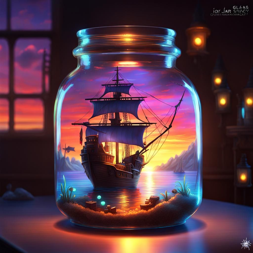 Pirate Ship in Glass Jar: Fantasy Concept Art