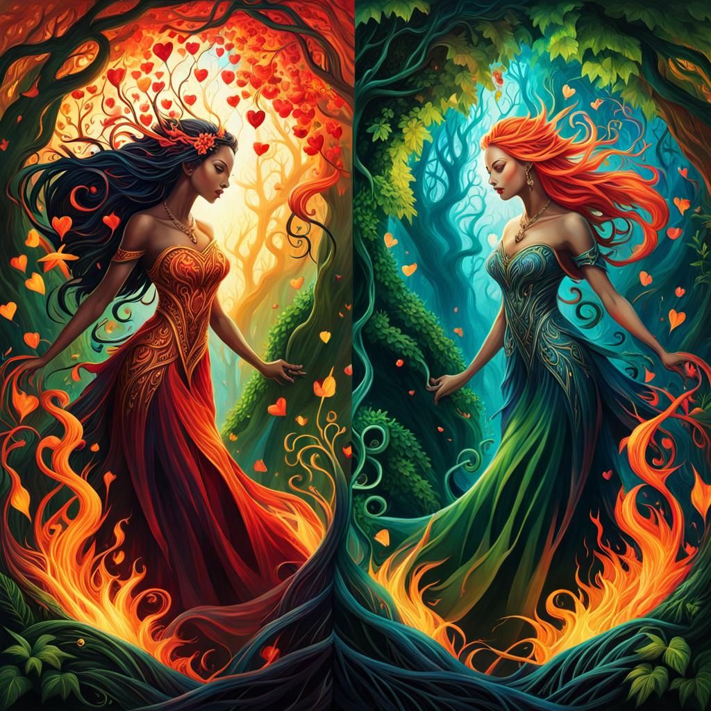 Elemental Divide: Witch of Hearts and Jungle Elemental