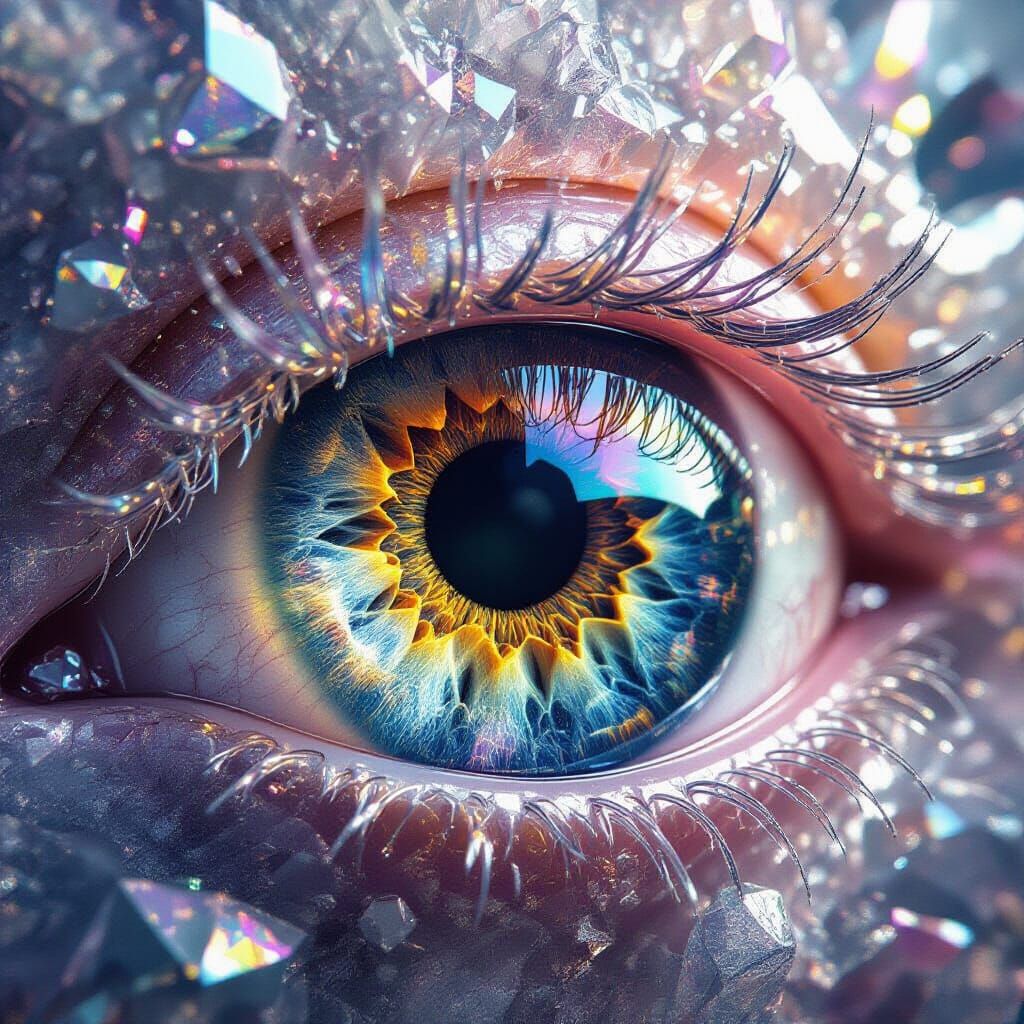 Crystal Eye with Rainbow Colors and Fractal Patterns