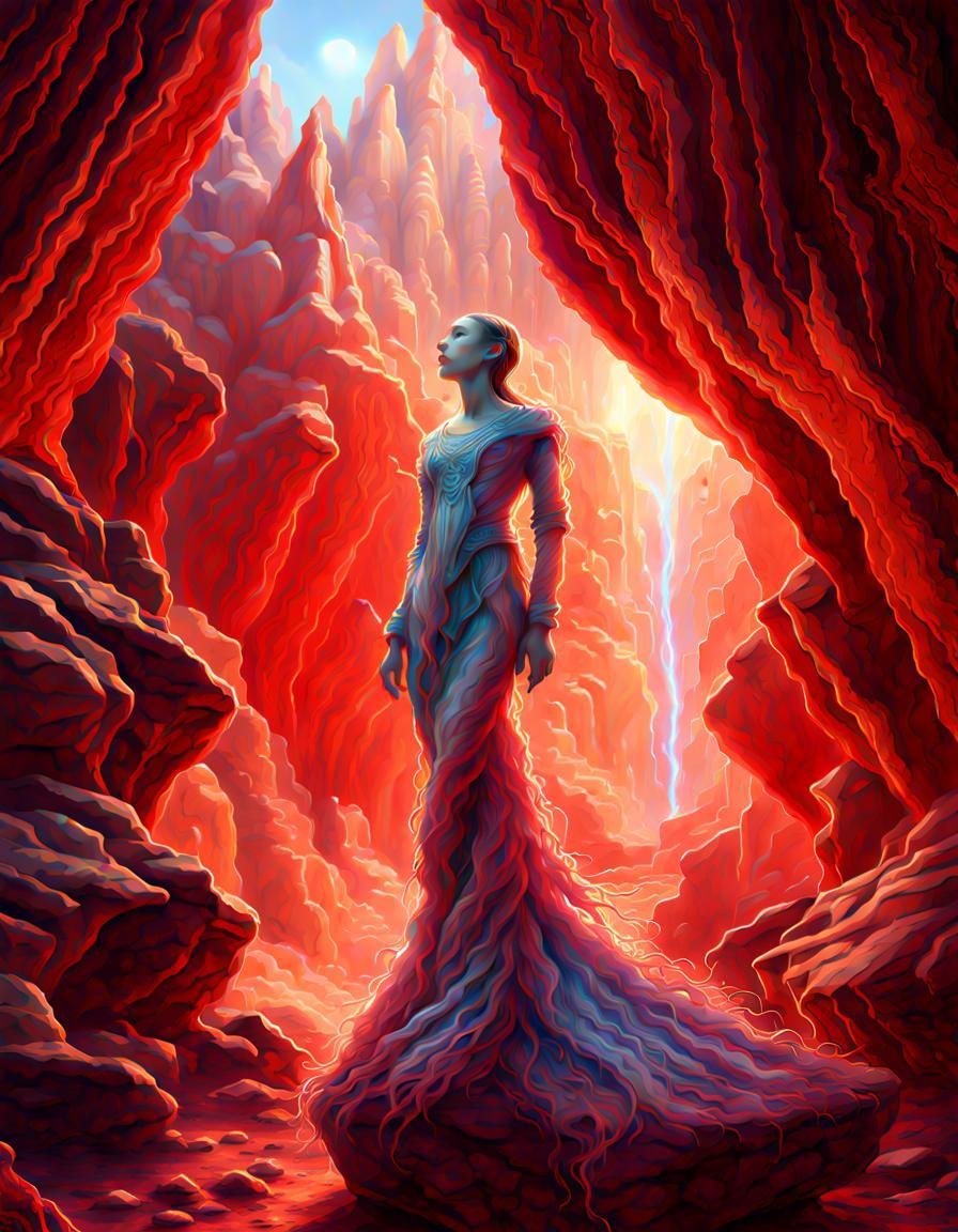 Crystalline Entity in Red Rock Cavern: Fantasy Art