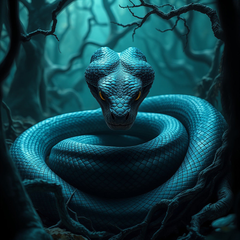 Forlorn Serpent in Mystical Forest Concept Art