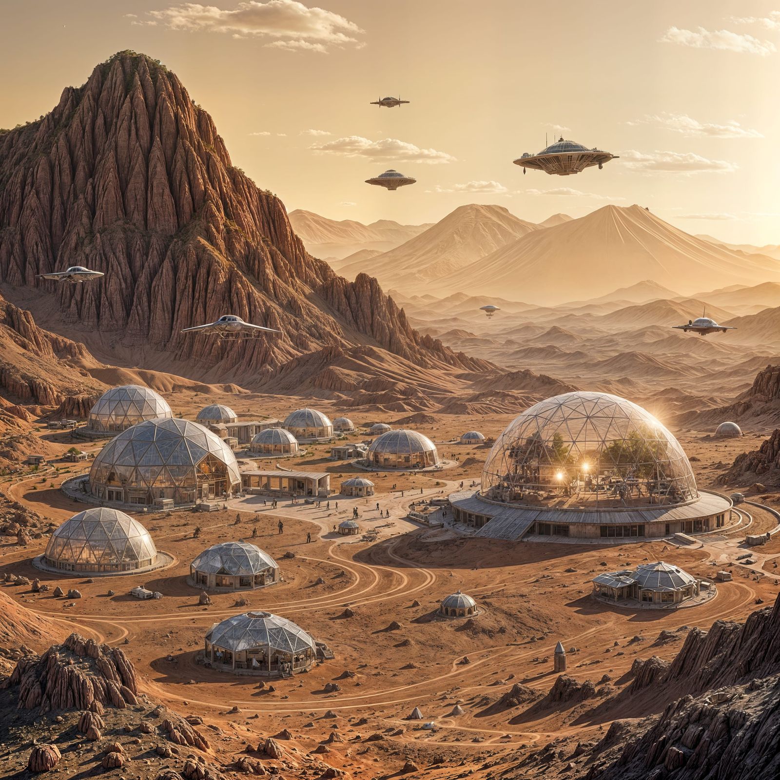 Martian Mountain Base With Crystal Dome Oasis