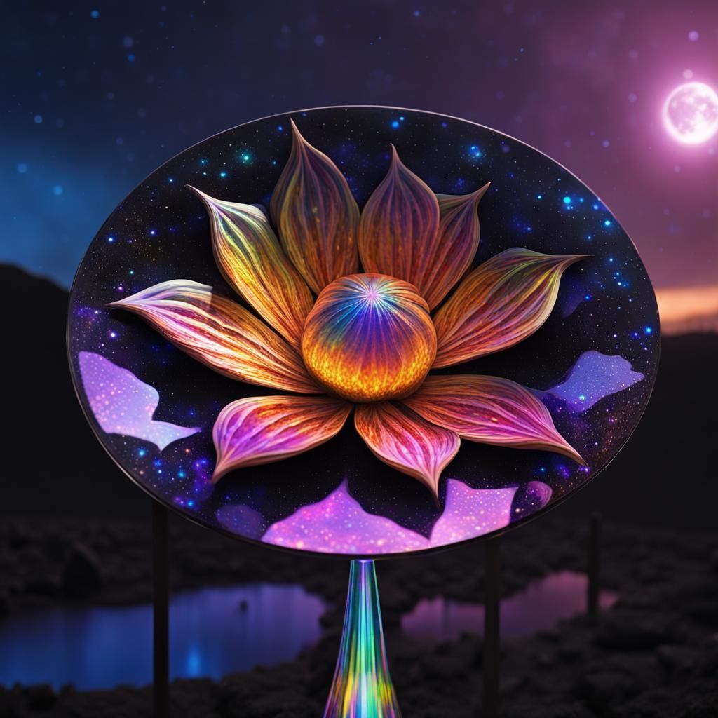 Dichroic Glass Flower Astrophotography Concept in 3D