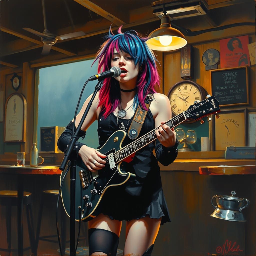Surreal 90s EMO Punk Goddess Serenades Coffee Shop Crowd