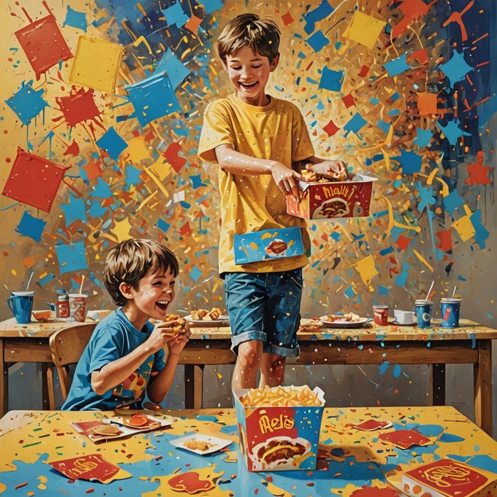 Abstract Expressionist Boy with Happy Meal