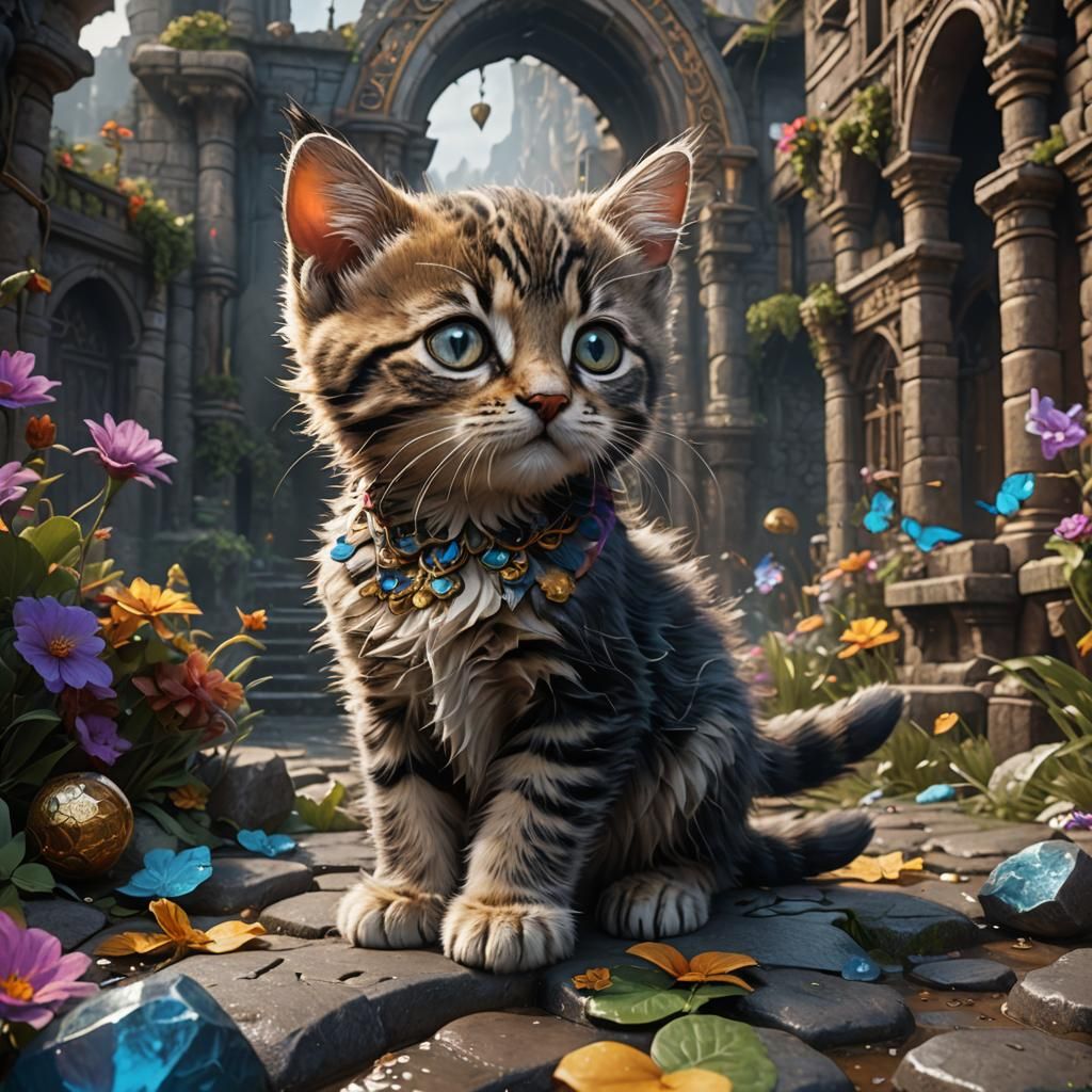 Fantastical Kitten in Detailed Matte Painting