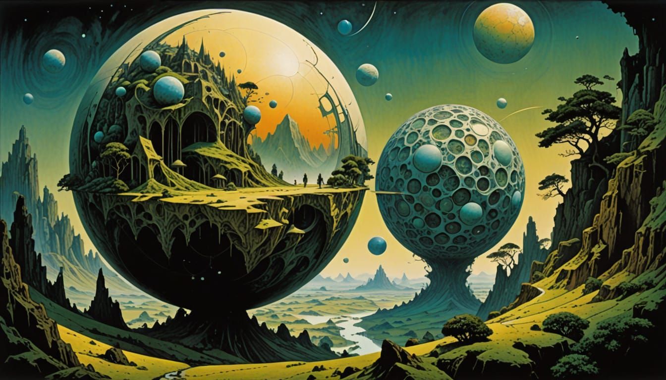 Surreal Geometric Landscape in Cyberpunk Aesthetic