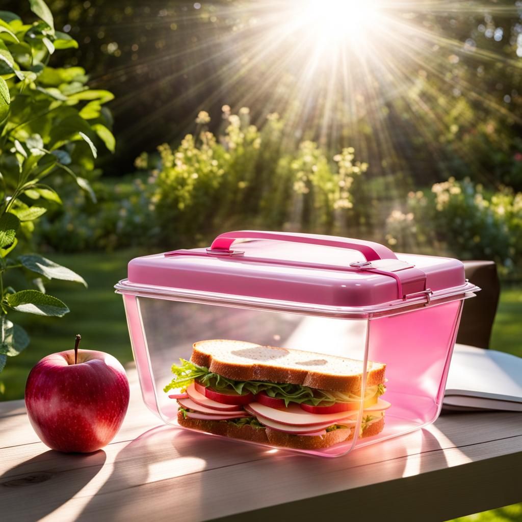 Pink Lunch Pail in Sunny Garden