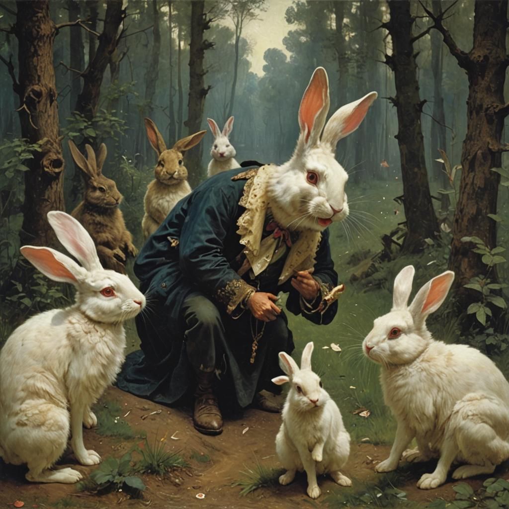 Nightmare Rabbit Torments Forest, Evocative Painting
