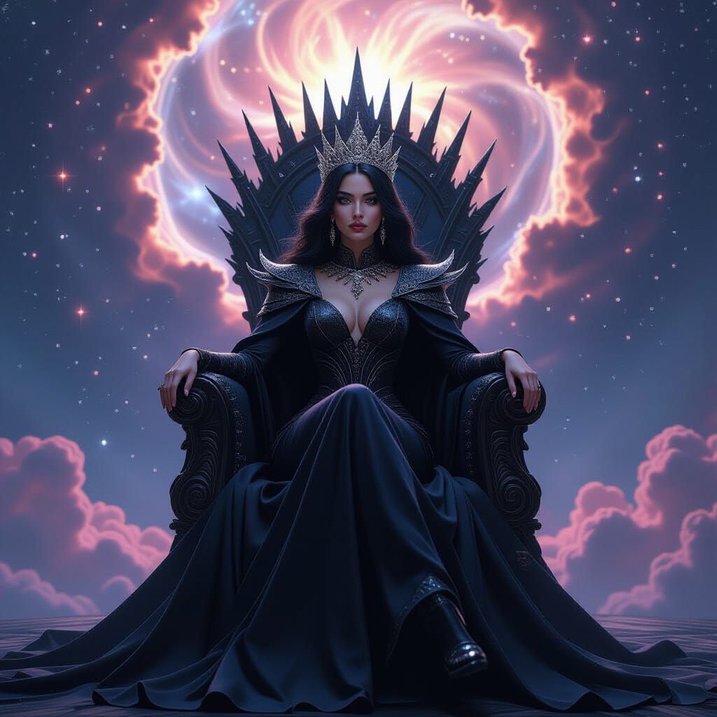 Cosmic Black Queen on Stardust Throne