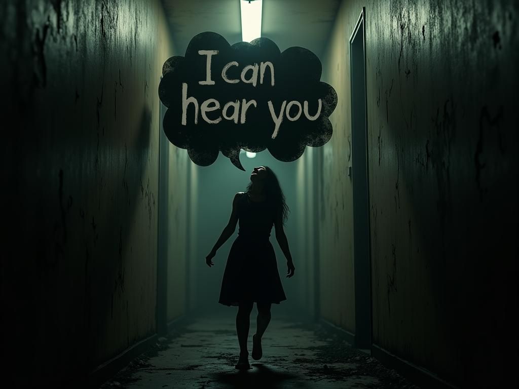 Terrified Woman in Hallway Nightmare, Digital Art