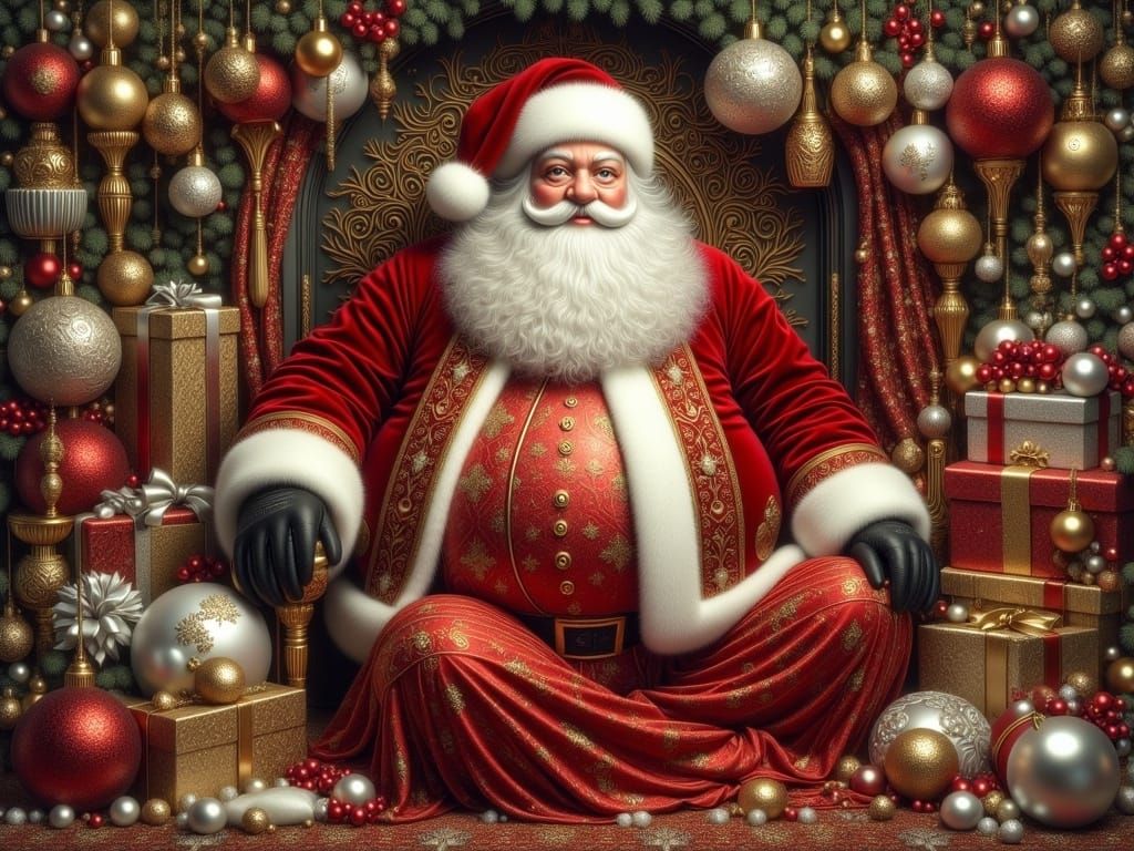 Santa Claus in Elegant Velvet Undergarments Searches Winter....