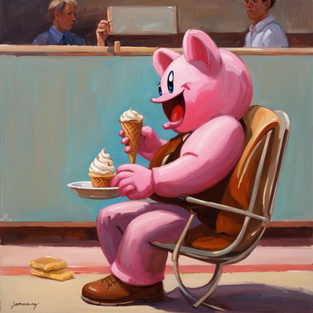 Kirby Eating Ice Cream: Oil Painting