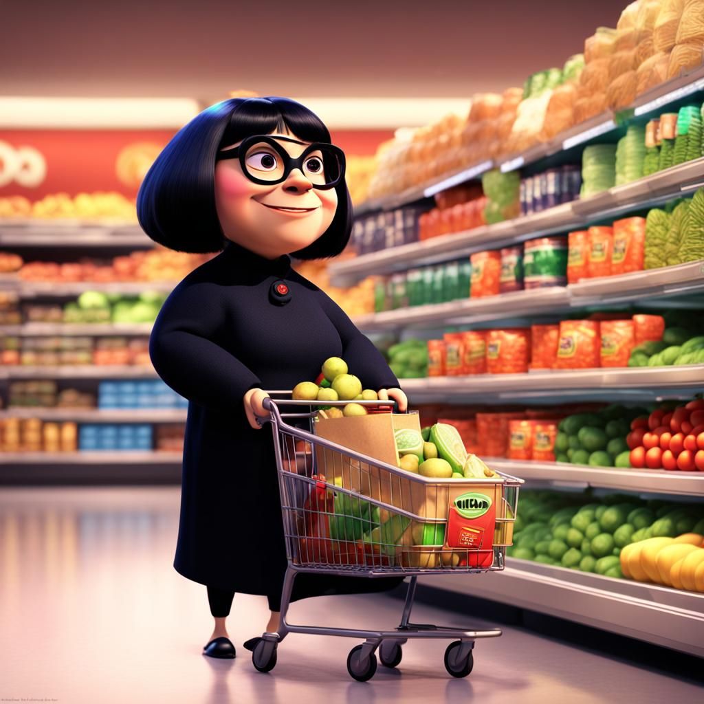Edna Mode Buys Groceries: 3D Digital Art