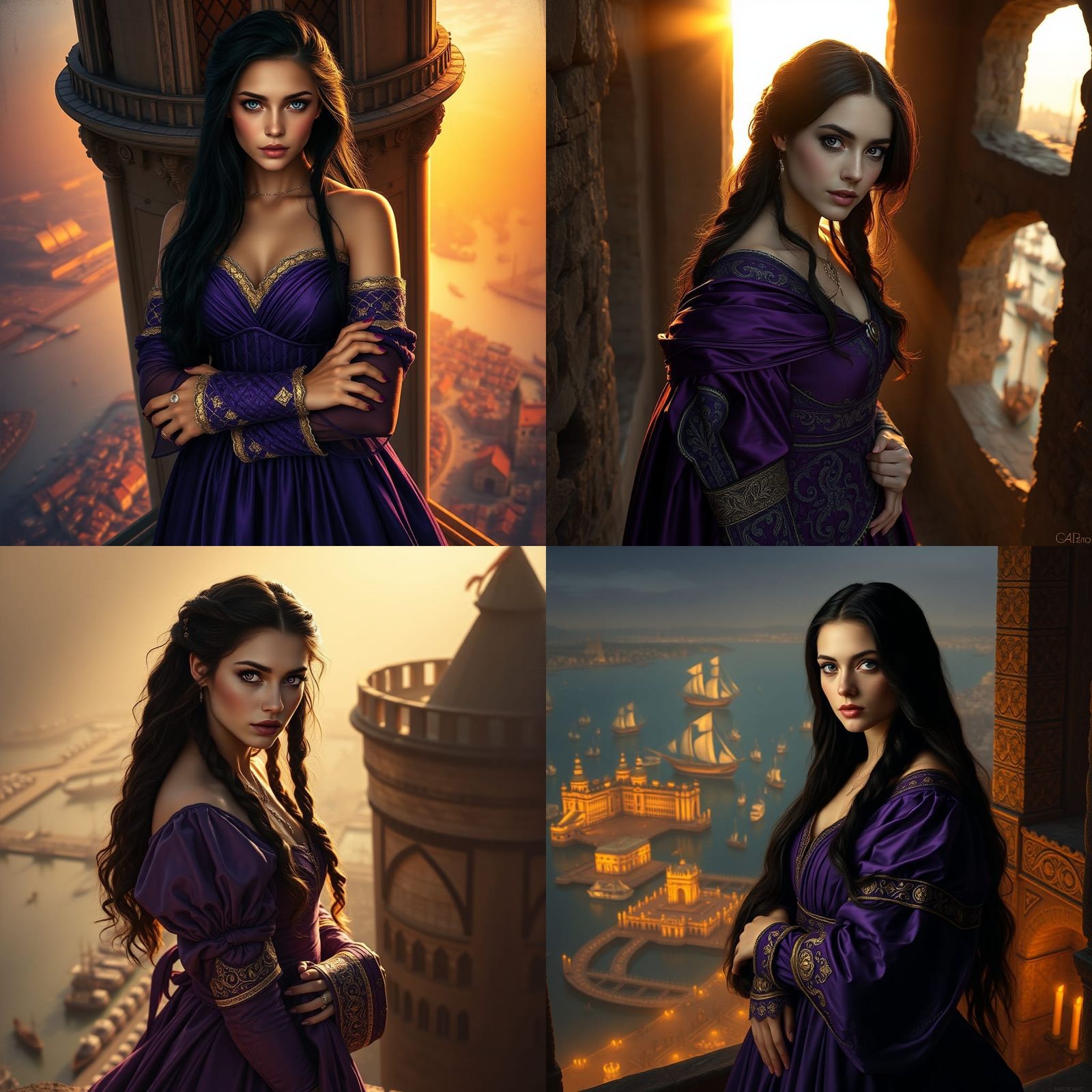 Fair Maiden in Tower Overlooking Seaport