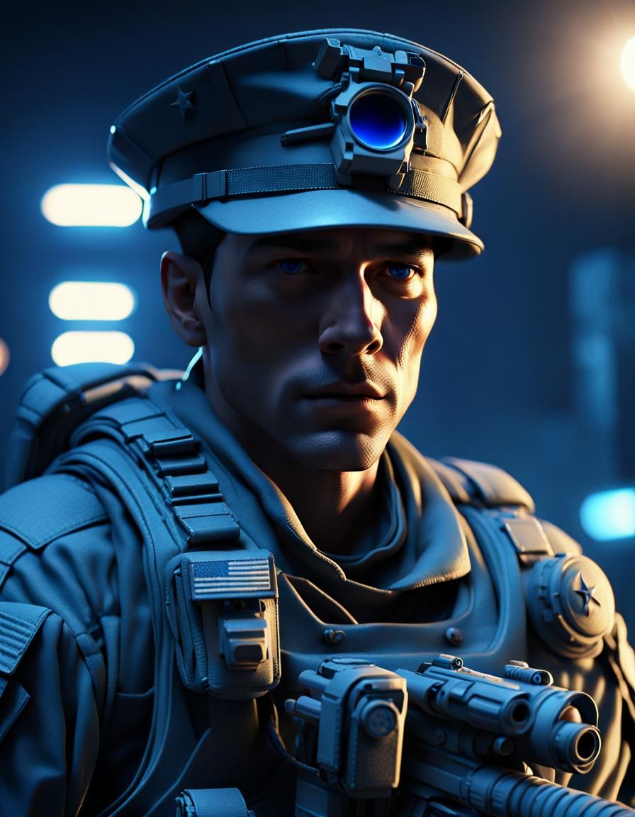 Futuristic Soldier in Moonlight, Cinematic View