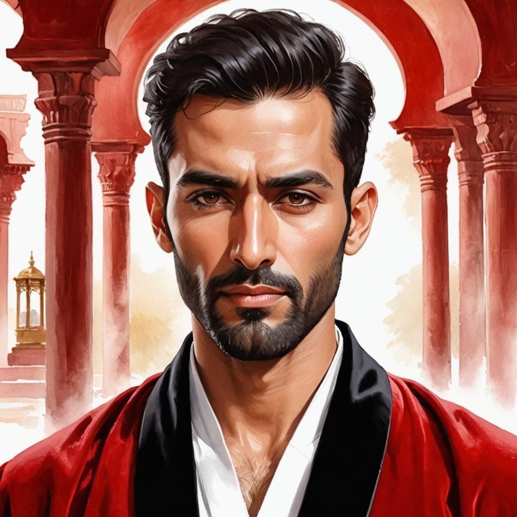 Bearded Man in Red Robe: Neo-Impressionist Style