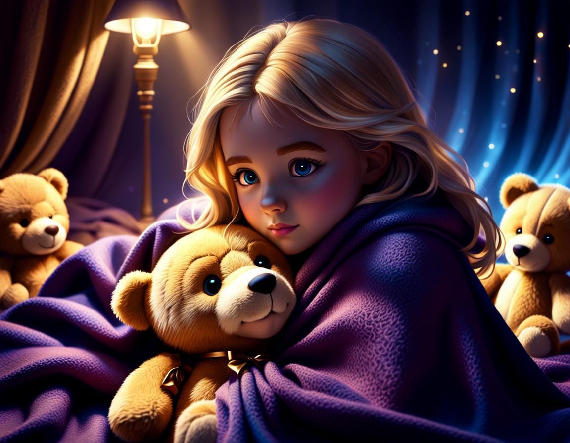 Girl and Teddy Bear in Fairytale Light