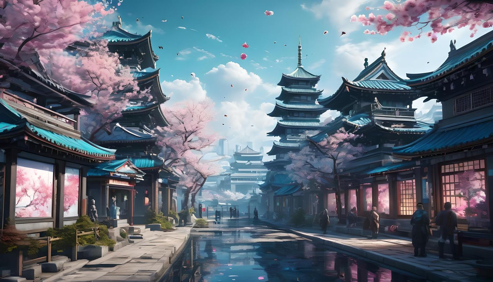 Futuristic Japanese Cherry Blossom City, Concept Art