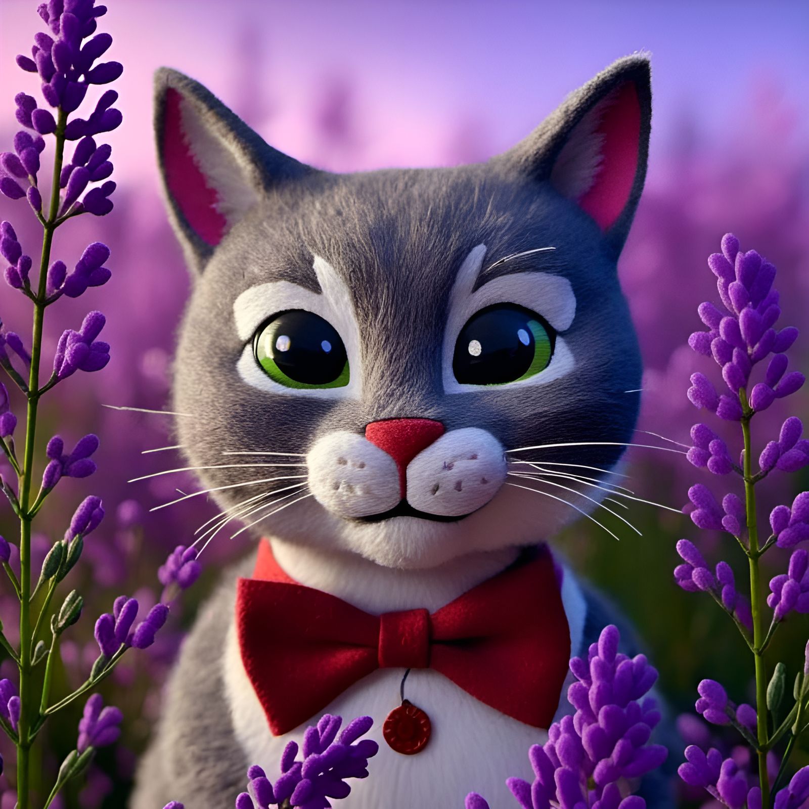 Smiling Felt Puppet with Lavender Flowers