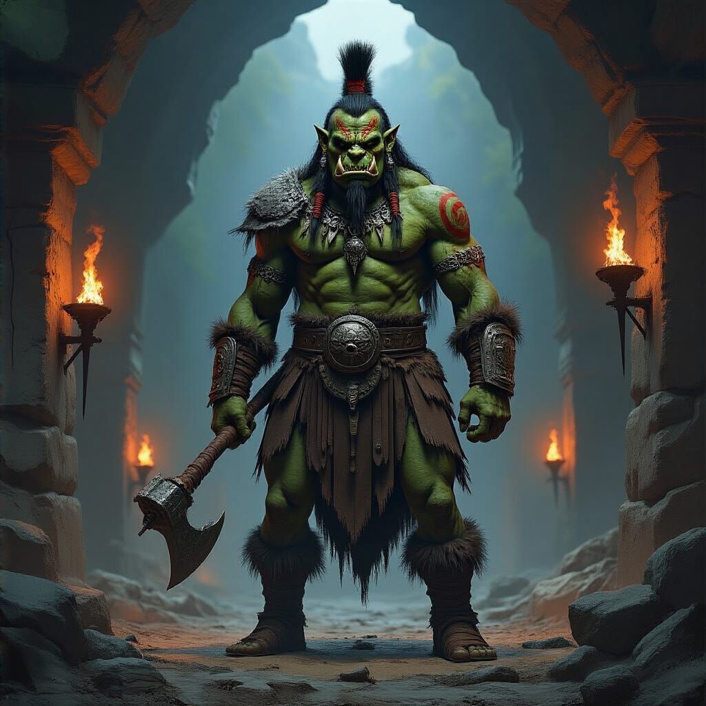 Stoic Orc Chieftain in Dark Fantasy Concept Art