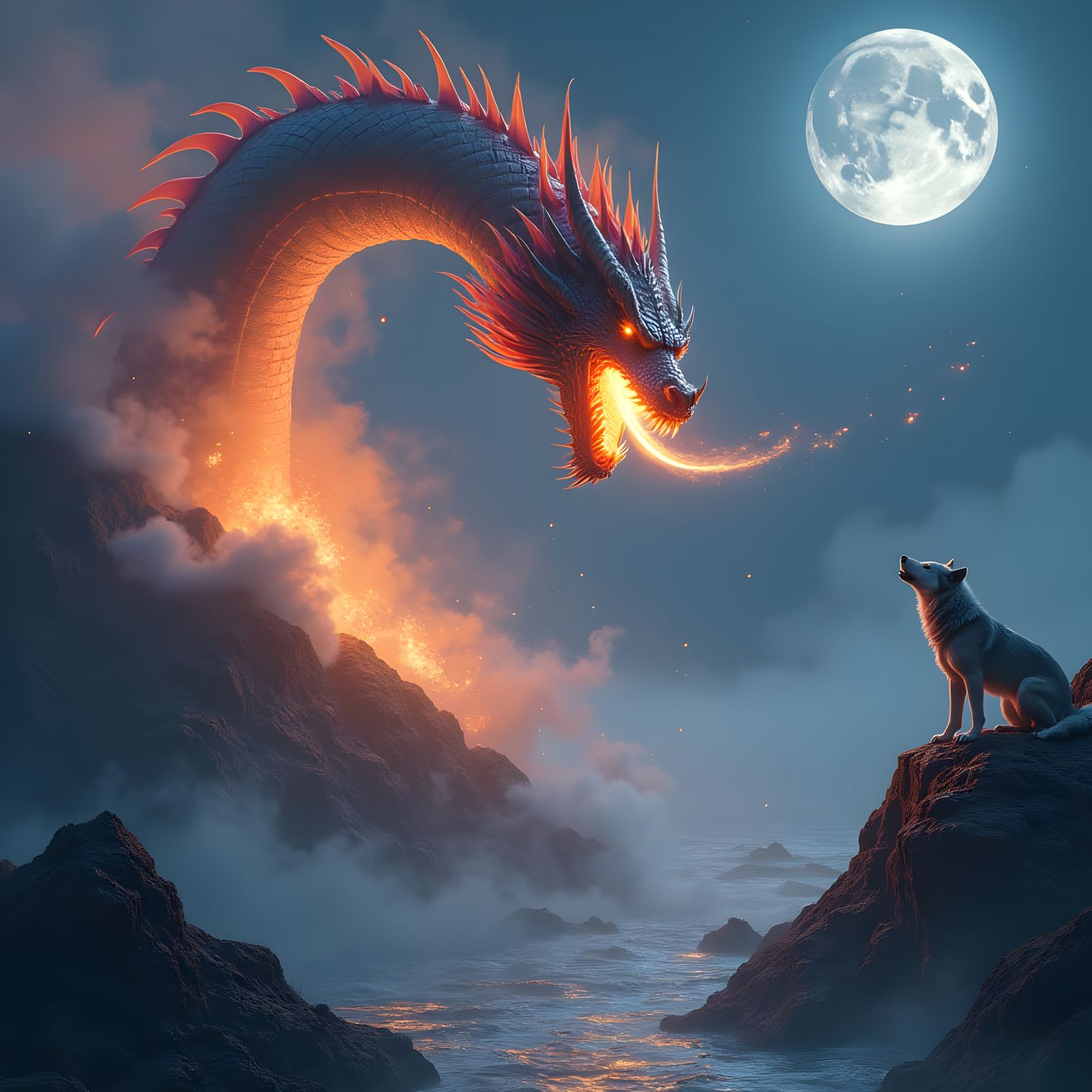 Roaring Dragon and Howling Wolf: Fantasy Concept Art
