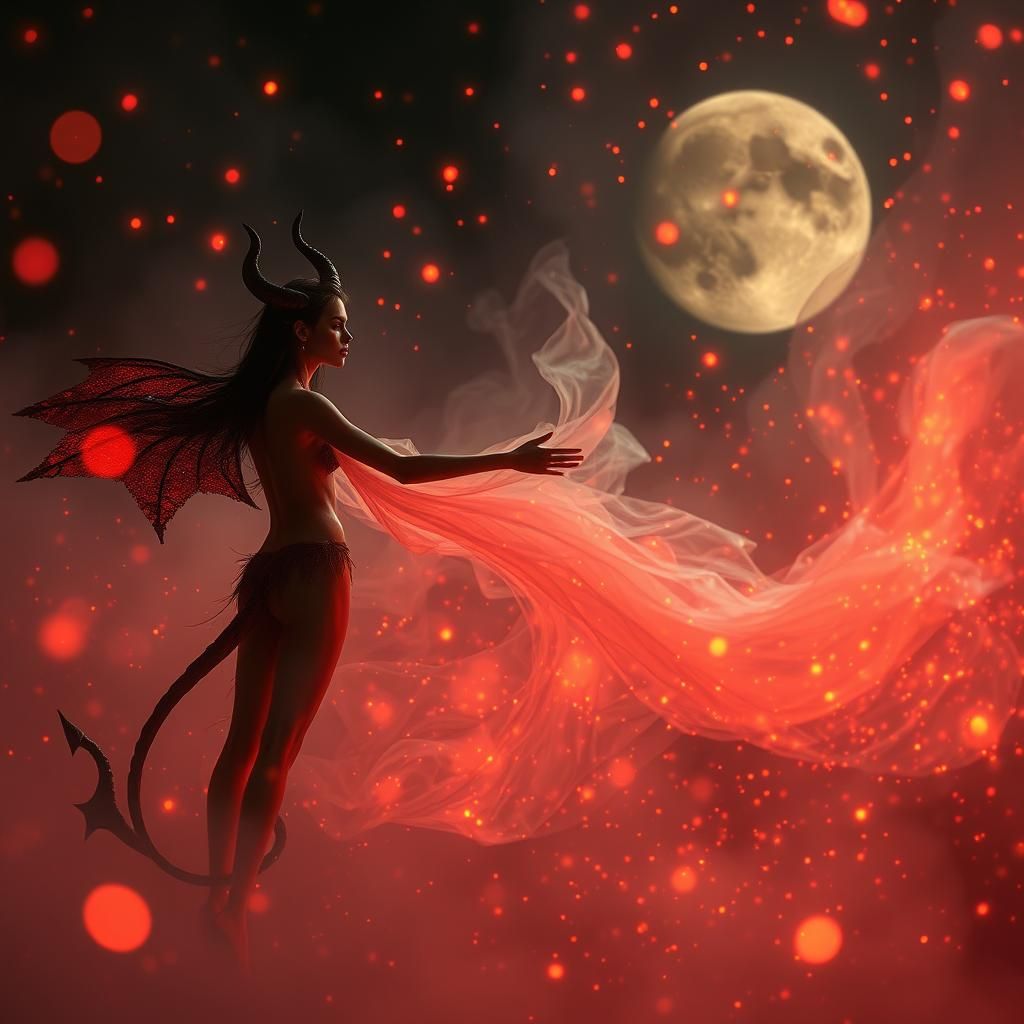 Demonic Feminine Figure in Luminous Twilight