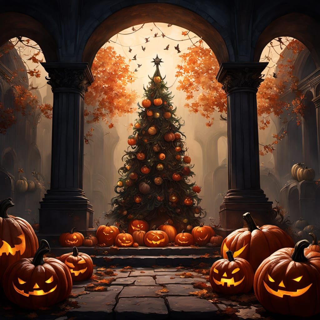 Macabre Christmas Tree in Haunted Crypt Concept Art