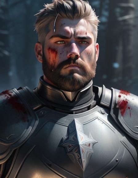 Grumpy Plus-Sized Warrior in Black Armor