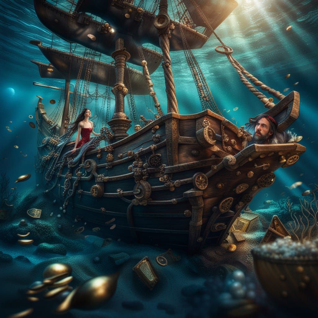 Pirate Ship and Mermaid Split-Shot Photograph