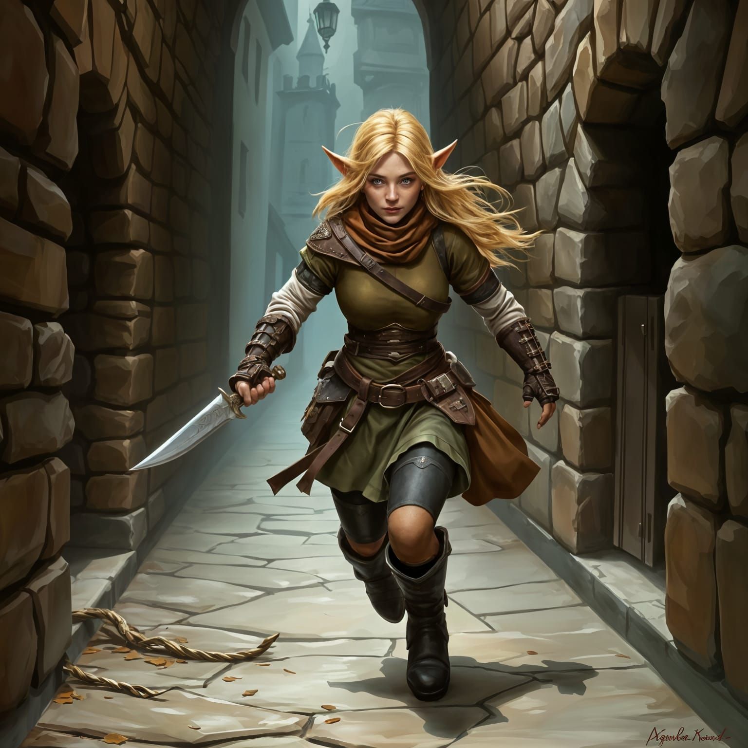 Medieval Fantasy Rogue in Stealthy Pursuit