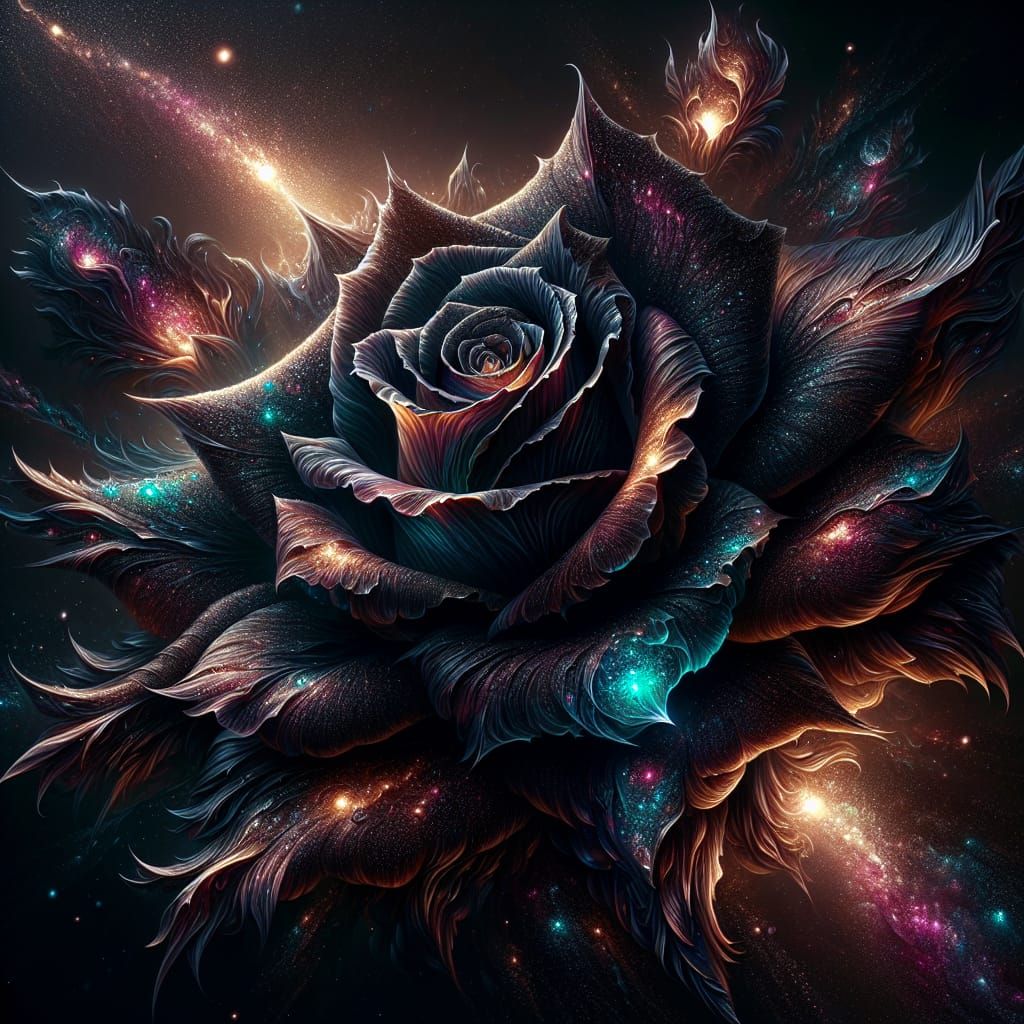 Ethereal Black Dragon Rose with Celestial Elements