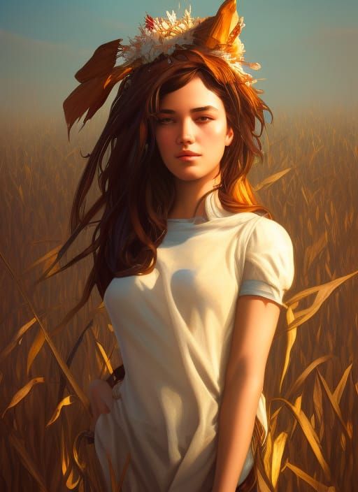 Cornfield Portrait in Artgerm and Mucha Style